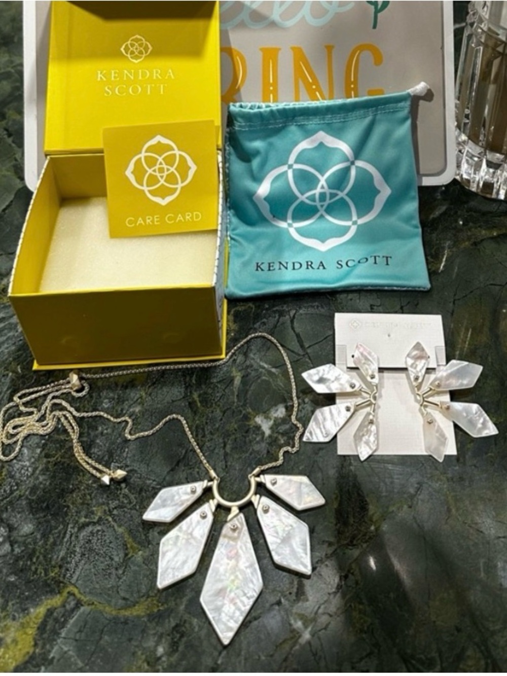 Kendra Scott White Mother-of-Pearl Multi-Pendant Necklace with Matching Earrings